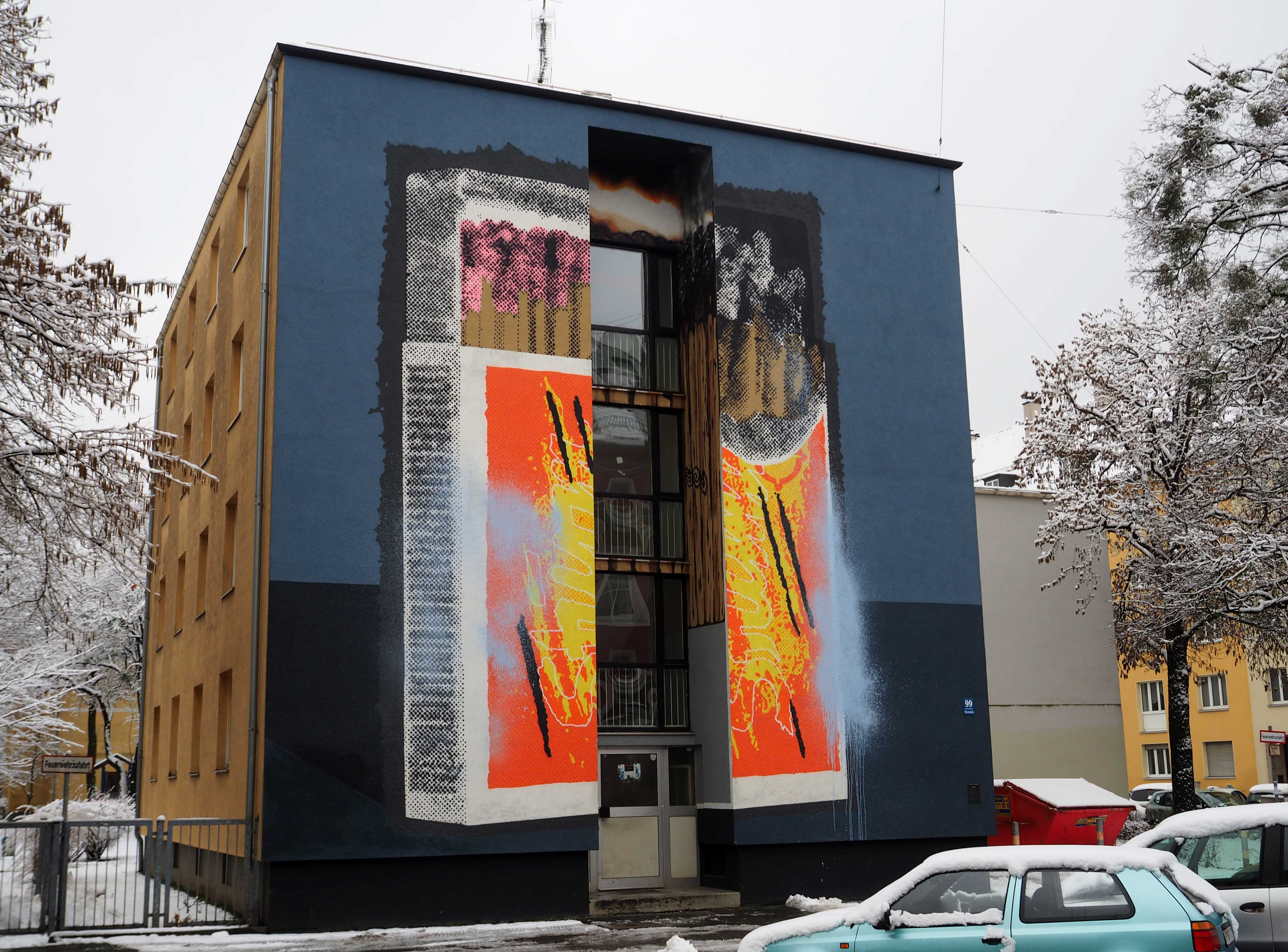 Mural von NONAME zeigt eine Streichholzschachtel